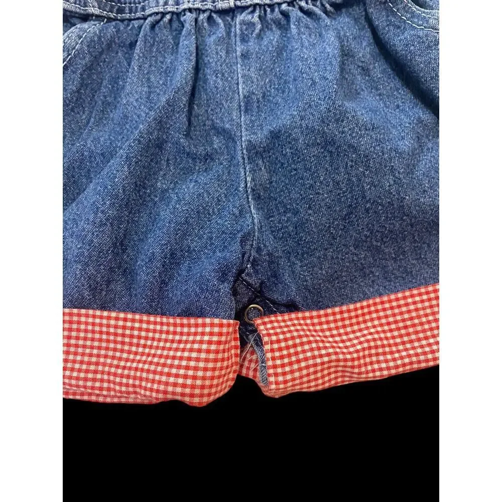 Oshkosh B'Gosh Denim Jean Shortalls Overalls Size 12M Red Gingham Bottom Vintage